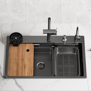 Évier de cuisine encastré à cuve unique grande taille en acier inoxydable 304 gris anthracite pour usage domestique, bar ou balcon - Product Image 1