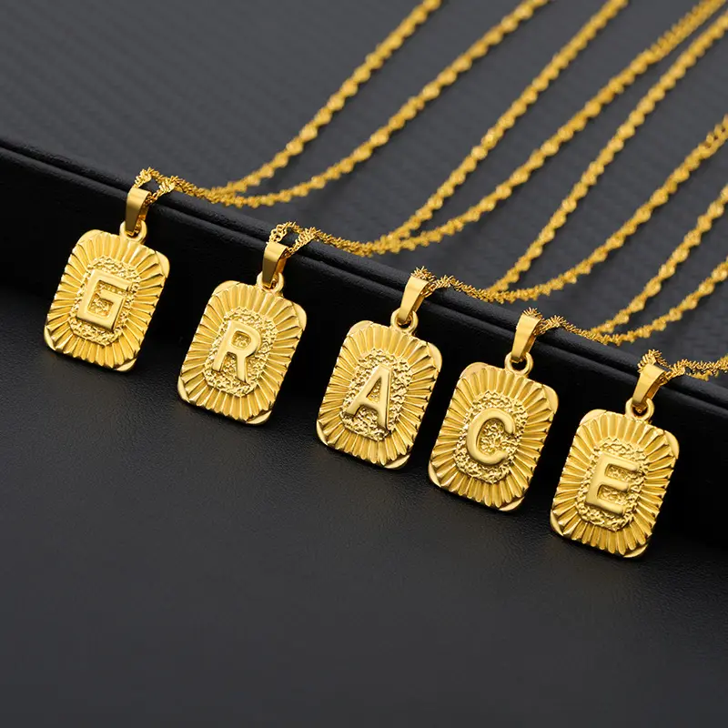 Women Jewelry 18k Pvd Gold Plated Stainless Steel Bead Link Chain Alphabet A-z Initial Letter Pendant Necklace Name