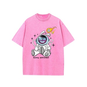 Camisetas de algodón lavado con ácido de peso pesado de alta calidad para hombres Retro estampado de gran tamaño cómodo corto personalizado cuello ajuste Logo Hip Hop - Product Image 3