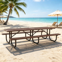 Ensemble de table de pique-nique extérieure commerciale extensible en acier inoxydable avec chaises, revêtement thermoplastique, durable, pour la plage et le camping, marque HD