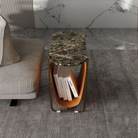 Table basse moderne minimaliste avec plateau en marbre et structure en acier inoxydable, avec espace de rangement, meubles de salon, table d'appoint