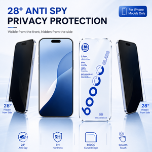 Protector de Pantalla de Privacidad Anti-Espía de 600CC para iPhone, Cristal Templado con Bordes Curvos - Product Image 3