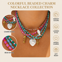 Collier de perles colorées pour femme, pendentif animal marin superposé style bohème, bijou pour l'été, la plage, ou comme cadeau