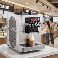 Machine à glace molle commerciale de table 20-28L/h à trois saveurs avec système de nettoyage automatique, refroidissement par air et fonction de pré-refroidissement
