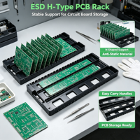 Support de rangement antistatique en plastique conducteur noir pour cartes de circuits imprimés ESD, idéal pour les usines d'assemblage électronique
