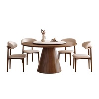 Luxuriöses Modernes Rundes Massivholz-Marmor-Esstisch-Set mit Stühlen, für 4, 6, 8 Personen, Drehbare Restaurant-Möbel-Designs