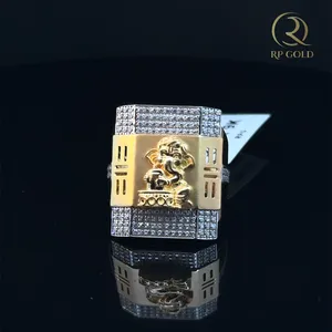 Premium gold <b>mens</b> <b>ring</b> with ganesha design and diamond studded square top luxury spiritual jewelry for stylish look - Product Image 1