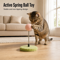 Jouet interactif en bois pour chat avec boule à ressort et base ronde respectueuse des griffes, idéal pour chats d'intérieur, vente en gros OEM/ODM