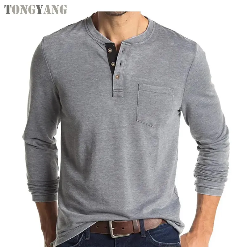 TONGYANG High Quality Men's T Shirt Long Sleeve T-shirt For Men Breathable Solid Color Round Next Tee US Size S to XXL