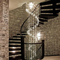 Lustre LED moderne de luxe en or pour escalier de villa, avec perles de cristal longues suspendues, projet personnalisé, design de créateur