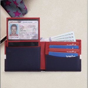 Cartera de Cuero para Hombre con Bloques de Color Rojo, Múltiples Ranuras para Tarjetas, Bloqueo RFID, Uso Diario - Product Image 1