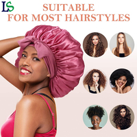 Offre Spéciale élastique grande taille Satin soie Bonnet bonnet de sommeil noir Double couche hommes et femmes cheveux tresse Bonnets avec Logo