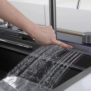 Hiện đại thép không gỉ duy nhất Bát bồn rửa nhà bếp với 304 thác nước vòi đa chức năng hình chữ nhật thiết kế - Product Image 6