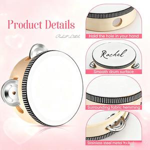Mini tambourin en bois personnalisé de 10 cm/6 pouces, bijou de percussion à main pour église, mariage, vente en gros, en acier inoxydable - Product Image 3