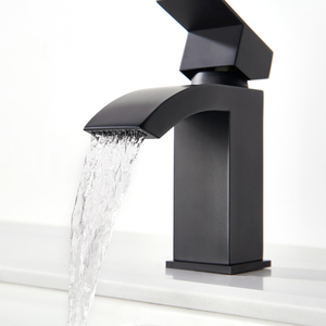 Robinet de lavabo de salle de bain en acier inoxydable noir de luxe à cascade à poignée unique CUPC - Product Image 1