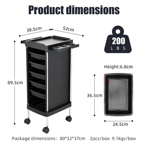 Carrito <span class=keywords><strong>Profesional</strong></span> para Salón <span class=keywords><strong>de</strong></span> Belleza con 5 Cajones, Carrito Rodante Negro <span class=keywords><strong>de</strong></span> ABS Resistente, Organizador para Estilistas <span class=keywords><strong>de</strong></span> Peluquería - Product Image 5