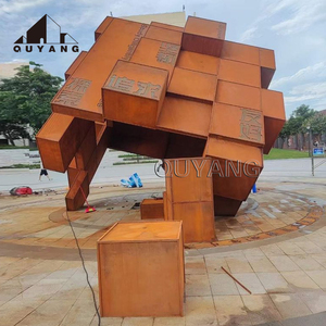 QUYANG Roadside Park Village Metal abstracto jardín estatua al aire libre Corten <span class=keywords><strong>hoja</strong></span> de acero escultura con luz - Product Image 3