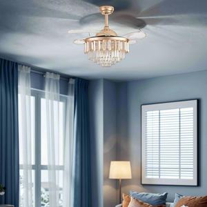 Ventilateur de plafond LED de luxe 42 pouces à moteur DC réversible, design européen, télécommande, cristaux invisibles rétractables, 3 éclairages modifiables, 6 vitesses - Product Image 4