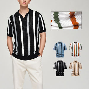 2025 été nouveau respirant squelette hommes à manches courtes <span class=keywords><strong>Polo</strong></span> pull rayé taille européenne tricot <span class=keywords><strong>Polo</strong></span> hommes - Product Image 1