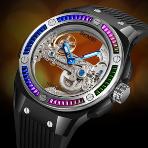 Reloj de Negocios a la Moda para Hombre SKMEI M032 de Lujo Dorado, Diseño Esqueleto Automático y Mecánico con Correa de Acero Inoxidable y Cristal, Estilo Masculino - Product Image 6