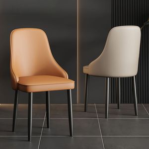 Silla de Comedor Moderna de Lujo, Respaldo Alto, Tapizada en Cuero Curvado, Silla de Cocina con Patas de Metal, Estilo Minimalista de Mediados de Siglo - Product Image 6