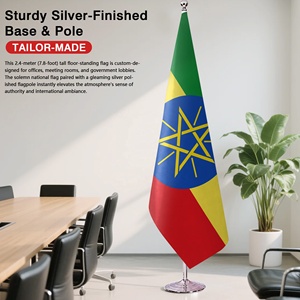 Kit de Asta de Bandera Telescópica Comercial de 8.5 Pies para Interiores, Bandera de <span class=keywords><strong>Etiopía</strong></span> de 3x5 Pies, Base Resistente para Suelo, Juego para Oficina o Sala de Reuniones - Product Image 3