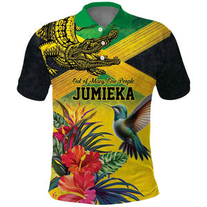 Camisetas <span class=keywords><strong>Polo</strong></span> de golf para hombre con estampado personalizado de jamaicanos para Cocodrilo, colibrí, flores tropicales, bandera Grunge, antiarrugas - Product Image 2
