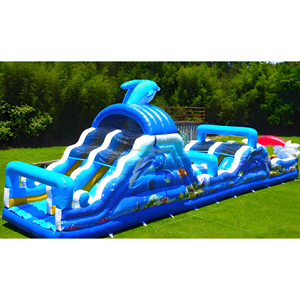Juegos de Obstáculos Inflables Comerciales con Temática de Ballenas y Océano, Pared de Escalada, Pista de Obstáculos Inflable Colorida para Fiestas - Product Image 3
