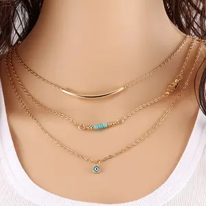 Colar de jóias boho feminino, colar pingente de camada turca evil turco olho de mão turquesa pingente de camadas boho