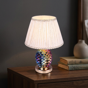 Modern Electric Living Room Decorative Table Lamp Inno Casa PT24124 E26/E27 Lampholder 110-240V Pineapple Glass Linen <b>White</b> - Product Image 3