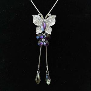 女性时尚水钻水晶各种花朵吊坠项链服装饰品珍珠流苏长链毛衣项链 - Product Image 1