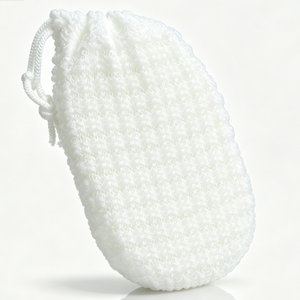 Sac en filet gaufré blanc pur pour éponge de bain moussante, pochette à cordon pour économiser le savon, sac réutilisable pour bulles de savon, accessoire de nettoyage pour la <span class=keywords><strong>douche</strong></span> - Product Image 1