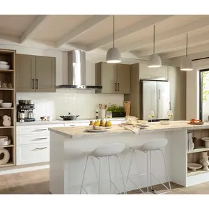 Nicocabinet luxuriöse moderne individuelle komplette Küche schlanke graue gestreifte weiß getönte Küchenschränke