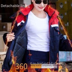 Thick reflective overalls in winter, custom-made warm cotton-padded jacket uniform, detachable inner liner cold-proof <strong>clothes</strong>. - Product Image 2