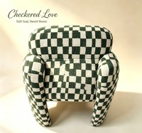 Fauteuil d'appoint moelleux à carreaux crème noir, canapé simple en peluche douce et romantique pour une décoration intérieure confortable