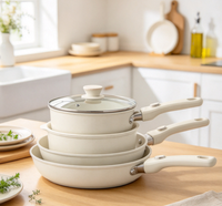 Ensemble de casseroles et poêles en céramique antiadhésives 9 pièces avec couvercle en verre, poignée amovible, fond plat, compatible induction