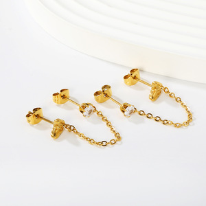 Boucles d'oreilles papillon en acier inoxydable avec chaîne pendante pour femme, bijoux de fête - Product Image 2