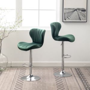 DB Ellston Lot de 2 tabourets de bar à hauteur réglable Design simple Chaise de ferme pivotante rembourrée en PU vert - Product Image 4