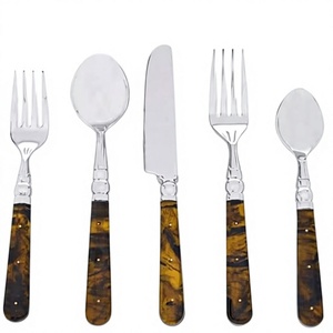 Ensemble de couverts vintage en acier inoxydable avec manches en résine marron, passe au lave-vaisselle, idéal pour les mariages et les fêtes - Product Image 1