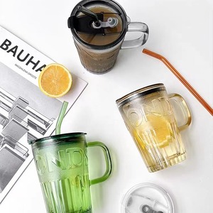 Glass Cup With Straw <b>Large</b> Capacity Reusable Travel Coffee <b>Mug</b> For Students Office Workers Couples - Product Image 2