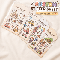 Feuille d'autocollants personnalisés en papier Washi, motifs Kawaii mignons (chat, chien, animaux, café, nourriture), pour journalisation, scrapbooking et carnet de notes