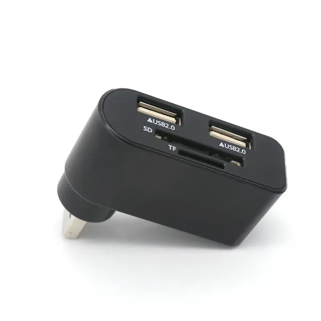 4 Ports USB 2.0 180 Degree Rotatable Hub with Micro SD & TF Card Reader Extend Phone Charger Adapter for Laptop/PC