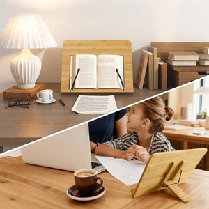 Support de livre pliable pour la cuisine et le bureau, support de documents de bureau, support de livre en bambou réglable - Product Image 6