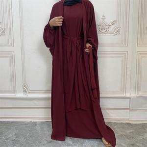 1944# Solid Color New Fashion <b>Abaya</b> Set Three Piece Separate Wrap Open <b>Abaya</b> Dress Sets 6 Colors Islamic Clothing - Product Image 3
