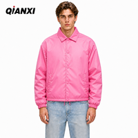 Blouson coupe-vent rose vintage pour homme, col rabattu, motif géométrique, style streetwear décontracté, manteau d'extérieur de type coach, vente en gros