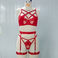 Ensemble de lingerie bleu roi avec soutien-gorge cage, broderie florale sexy, bralette harnais, porte-jarretelles et culotte, style européen