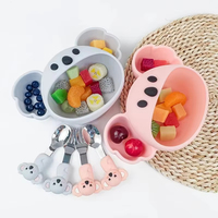 Assiette portable personnalisable pour enfants en forme de koala Assiette d'alimentation en silicone pour bébés Ensemble pour tout-petits Bol à ventouse résistant à la chaleur avec cuillère et fourchette