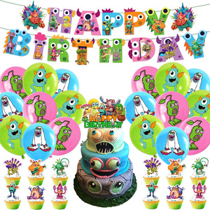 Kit Decorazioni per Primo <span class=keywords><strong>Compleanno</strong></span> a Tema Mostro, Striscione <span class=keywords><strong>Buon</strong></span> <span class=keywords><strong>Compleanno</strong></span>, Palloncini, Topper per Cupcake per Festa del Piccolo Mostro - Product Image 1