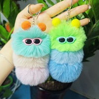 Porte-clés Pompon en Peluche Artificielle Multicolore Bleu Kawaii avec Lunettes de Soleil, Accessoire Moelleux pour Sac à Main et Sac à Dos