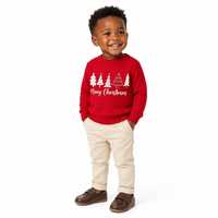 Pull en tricot côtelé pour enfants, col rond, manches longues, thème sapin de Noël, personnalisable OEM/ODM, 49% viscose, pour les fêtes d'hiver